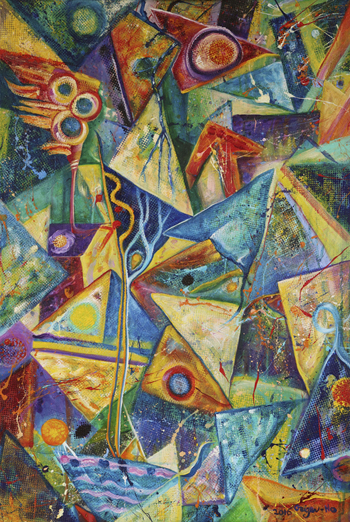 “Existential Lifeforms” - Martie Geiger-Ho - Acrylic on Canvas - 36" x 24" - $2,500 - www.kilnlore.com