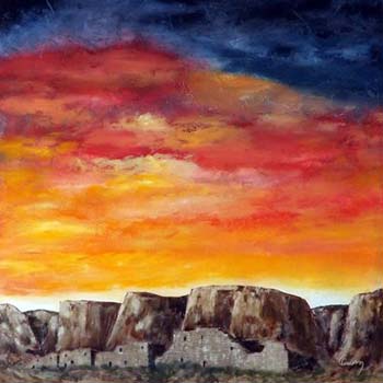 “Hungo Pavi Chaco Canyon Sunrise” – Carl Owen – Oil on Canvas – 32” x 32” - $4,000 - www.carlowenpaintings.com