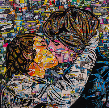 “First Kiss” - Joseph Mayernik - Mixed Media: Comics on Plywood - 48" x 48" - $19,500 - www.josephmayernik.com/