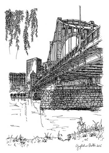 Honorable Mention (Traditional) - “Pittsburgh, PA: Andy Warhol Bridge” - Guglielmo Botter - Pen & Ink - 17” x 14” - 1,000 - www.guglielmobotter.com/
