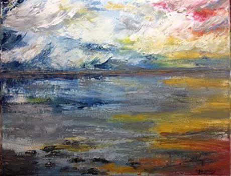 “Sunset Over the Lake” – Crista Bromley – Oil on Canvas with Pallet Knife – 16” x 20” - $550 - www.cgbfinearts.com