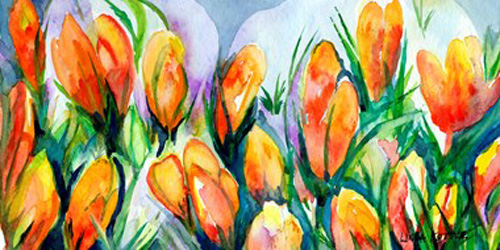 "Spring Crocuses", Linda Kottke, Watercolor, 5"x10", $200, http://www.kottkearts.com/