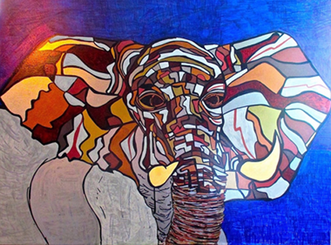 “The Elephant” – Sara Gately - Mixed Media on Canvas - 30" x 40" - $400 - www.flickr.com/photos/stgately/albums