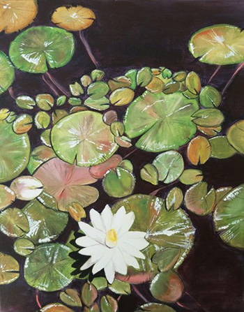 "Brookgreen Lilypads", Kelly Carmack, Acrylic on Canvas, 16" x 20", $200, https://kellycarmackart.wordpress.com/