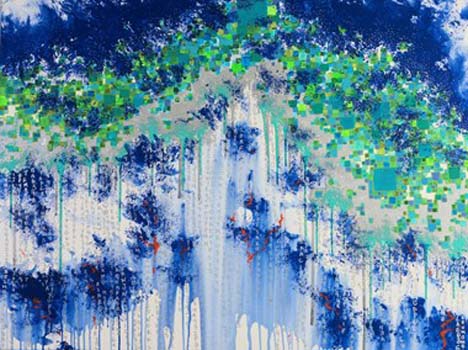 “Digital Rain” - Roshni Wijayasinha - Acrylic with Black Light Paint on Canvas - 36" x 48" - $1,000 - www.roshniwijayasinha.com