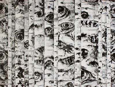 “Barcode Aspens IV” – Amy Mack - Acrylic & Mixed Media on Canvas - 36" x 48" - $6,250 - https://www.artslant.com/global/artists/show/474545-amy-mack?collection_id=4247&tab=ARTWORKS