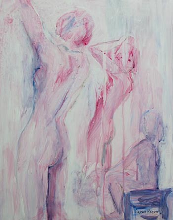 “Locker Room” - Caren Keyser - Acrylic on Paper -14" x 11" $262 - www.absolutearts.com/@ckeyser