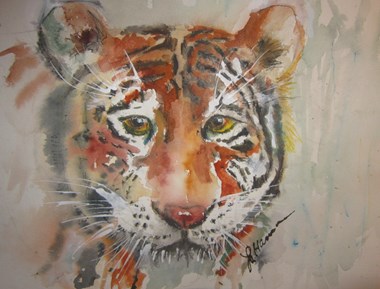 Traditional Winner - “Tiger Cub” Linda Hanna Watercolor 14” x 11” $300