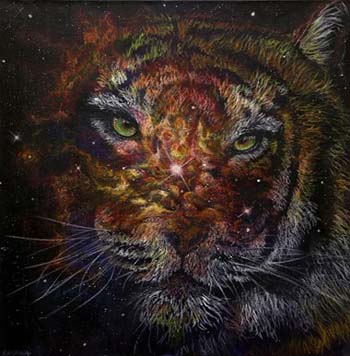 "Tiger Nebula" - Simon Raskina - Oil Pastel and Acrylic on Canvas – 24” x 24” - $800 - http://www.simonraskina.com/