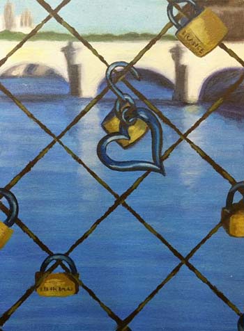 “Pont Des Arts” - Carol-Ann Gupta - Acrylic on Canvas Board - 9" x 12" - $250 - www.saatchiart.com/BlondMonkeyArt