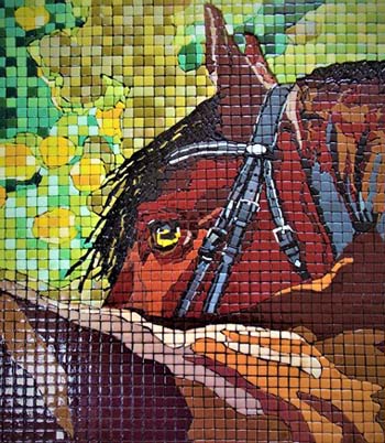“Mieko (Just Checking on You)” - LauraAnn Prevratil - Glass Mosaic and Resin - 20” × 17” unframed - $2,500 - drprev@laprevratil.com