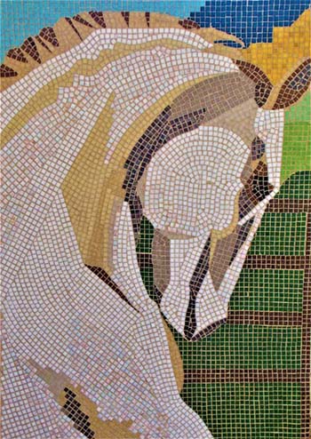 “MiMi” - LauraAnn Prevratil - Glass Mosaic with Jasper - 48.5” × 33.5” unframed - $7,500 - drprev@laprevratil.com