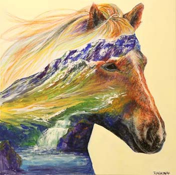 "Icelandic Horse" - Simon Raskina - Oil Pastel and Acrylic on Canvas – 24” x 24” - $800 - http://www.simonraskina.com/