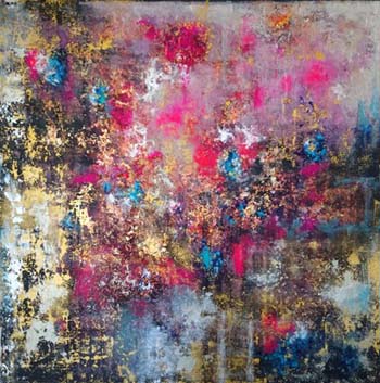 “Urban Dusk” - Catherine Pennington-Meyer - Acrylic, Paste and Gold Leaf on Canvas – 39”x 39” - €695 - www.galleriewhite.space
