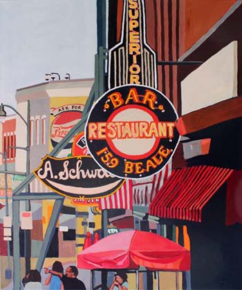 2nd Place (Traditional) - “Sign City” – Melinda Patrick - Acrylic on Canvas - 20" x 24" - $700 - www.melindapatrick.com