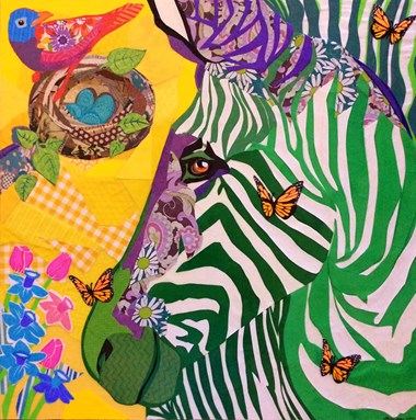Traditional Winner - “Spring Zebra” Laura Yager Cut Paper Collage 30” x 30” $700