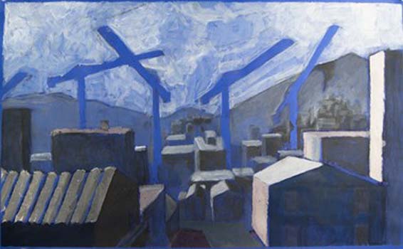 “Flying Cranes, Bogotá” - Desmond Herzfelder - Acrylic on Colored Paper - 20" x 18" – NFS - herzfelders@gmail.com