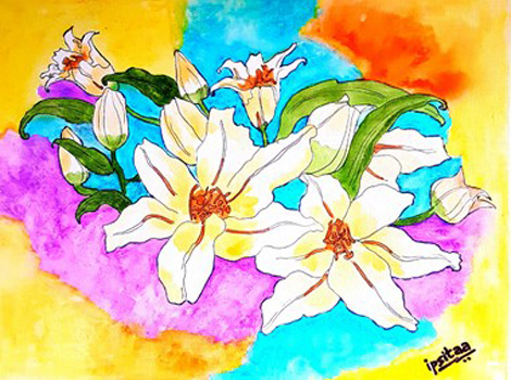 "White Lily Elegance", Pinky Tripathi, Acrylic & Watercolor on Canvas, 40x30cm, $850, ipsitaa_tripathi@hotmail.com