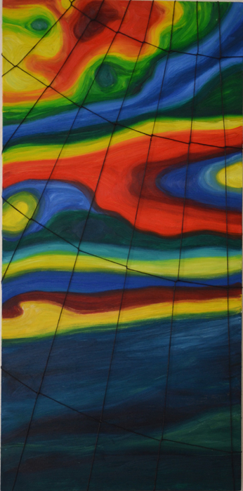 “Swell” - Zinayida Schlachetzki – Oil and Thread on Plywood - 12" x 24" - $800 - www.zschlachetzki.wixsite.com/artwork