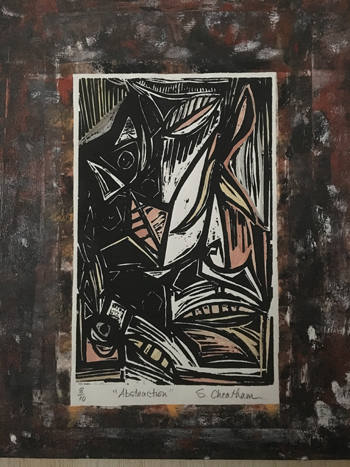 “Abstraction” - Susan Cheatham - Mixed Media Woodblock on Canvas - 16" x 20" - $1,000 - printmaker5088@yahoo.com