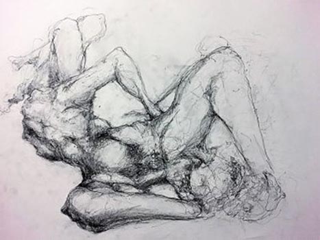 “Sleep Contortion” - Ryan O'Connor - Pencil and Ink on Stonehedge (Framed), 34.5" x 29", $600 - www.ryanoconnorart.com