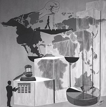 Honorable Mention (Traditional) - “Corporate World” - Juvy Panganiban - Acrylic on Canvas - 48" x 48" - $1,000 - jbpanganiban@hotmail.com