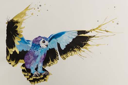 “Nocturnal Flight” – Abby Moore - Watercolor and Ink on Paper- 22" x 29"- $600 - moakairaw@gmail.com