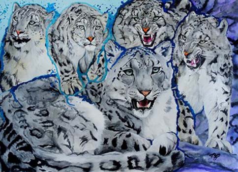 "Snow Leopards” – Raymond Perez - Watercolor on Paper - 27.5” x 20” - $500 - raydperz@att.net