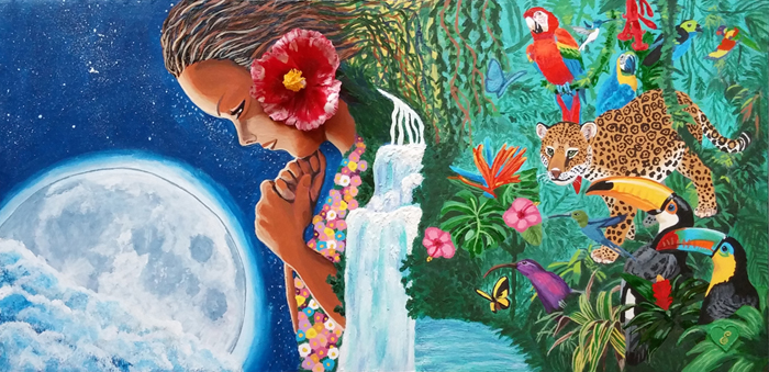 “Contemplating Paradise” – Ellen Hart – Mixed Media on Gesso Board - 10" X 20" - $800 - www.ellenhart.gallery