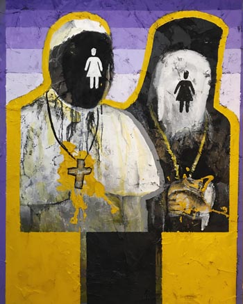 “Study of the Pope and Friend” - Carter Flachbarth - Oil on Canvas and Paper - 3' x 4' - $3,500 - c.e.flach1@gmail.com