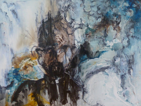 “Metal God” – Crow - Acrylic & Fire on Canvas - 44"x 60" - $6,000 - www.artofcrow.com