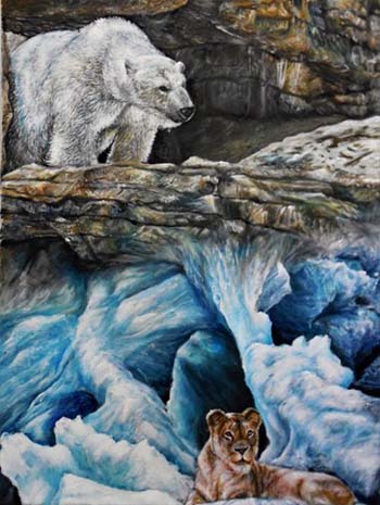 “Bear and Lion” - Valdengrave Okumu - Acrylic on Canvas - 24" x 18" - $800 - valdengraveart@hotmail.com