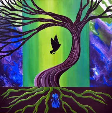 “Tale of the Juniper Tree”, Natalie Reilly, Acrylic on Canvas, 36” x 36”, $1,200, http://reillyart.com