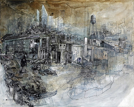 Reminiscence - Drawing, Ink Wash, Collage, Image Transfer on Canvas, 18" x 24"