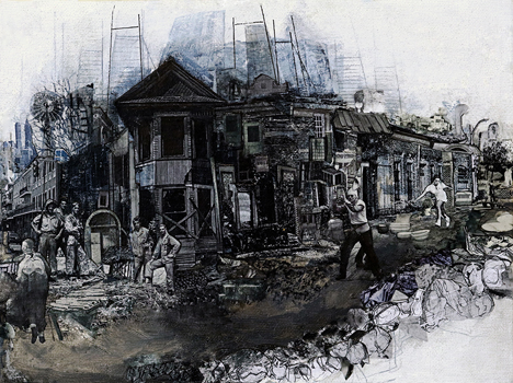 Welcomed Arrival - Drawing, Ink Wash, Collage, Image Transfer on Canvas, 9" x 12"