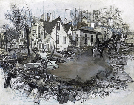 Windfall - Drawing, Ink Wash, Collage, Image Transfer on Canvas, 11" x 14"