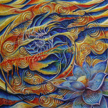 Reflective Blue Lotus (Cycle Series When Eternity Takes Time Out for Life: Cycle One) – Acrylic on Canvas - 30” x 30” - $2,000