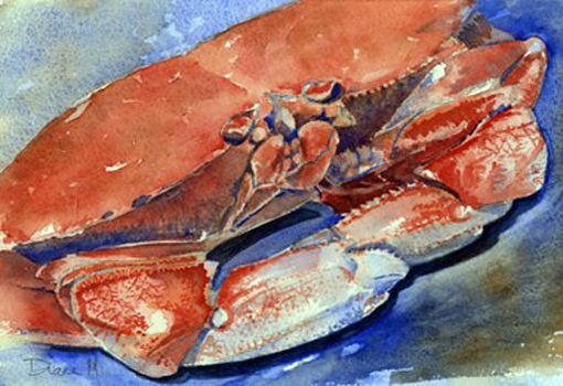 Seafood Series - Crab- Diane Bragdon- Watercolor- 16x20-$300- www.watercolorsbydianem.com