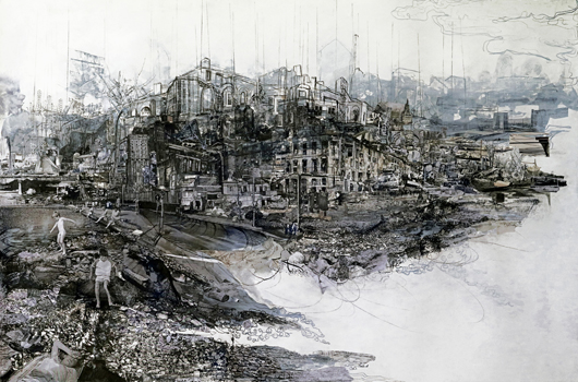 Songs of the Warf - Drawing, Image Transfer, Collage, Ink Wash - 32" x 46"