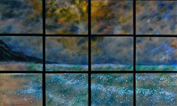 Stormy Beach, Cynthia Miller, Fused Glass on Copper Panel, 34x54, $4800, www.finefusions.com