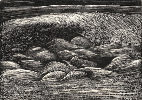 Crashing Seas – Scratchboard - 5" x 7" - $300