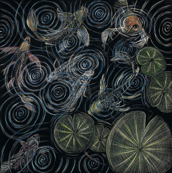Koi Pond - Scratchboard - 12" x 12" - $600