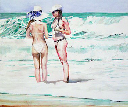 Two Women on Beach, Mark Kaufman, Watercolor, 23x19, $950, markkaufman.30art.com