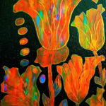 "MYSTICAL FLOWERS" (Abstract Art), Pinky Tripathi, Acrylics on canvas.... Pallette knife for background. , 60 x 90cms, $ 750.00, ipsitaa_tripathi@hotmail.com