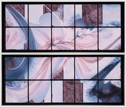 "Dahlia on Checkerboard", Jean Burnett, Digital Art Diptych printed on 4" Tumbled Stone Tiles, 28" x 32" (both pieces together), $2,500, http://www.photographybecomesart.com/